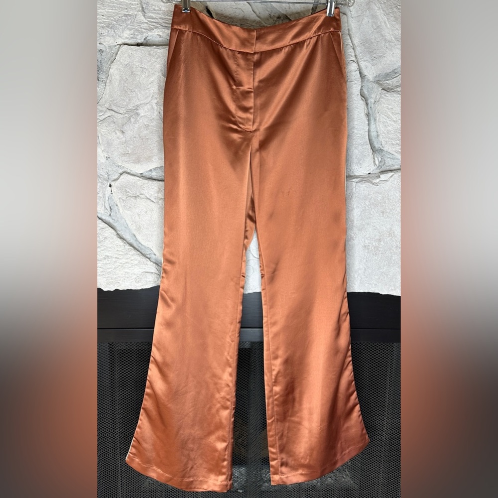 Jason Wu | Women’s Bronze Satin Pants W/ Contrasting Ivory Piping, Size 6 NWOT